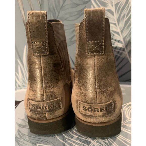Sorel Harlow Gray Leather Chelsea Pull On Ankle Boots sz 10 - Picture 5 of 9